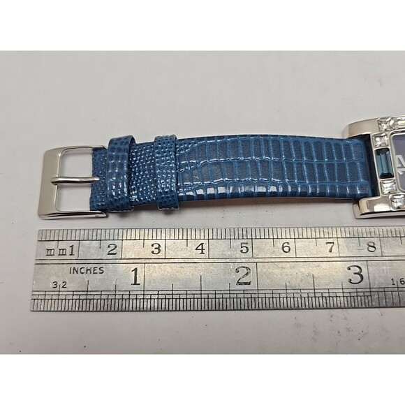 Adrienne Crystal Bezel Blue Alligator Leather Strap Womens Watch New Battery - Picture 9 of 12